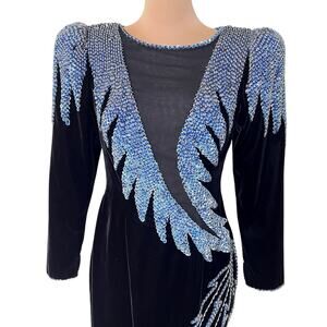 Claires Collection Formal Dress Small Black Velour Sequin Asymmetrical 90s Party